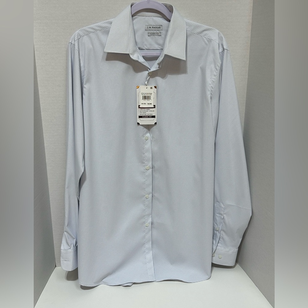 NWT Haggar Men's Light Blue Micro-Check Dress Shirt
